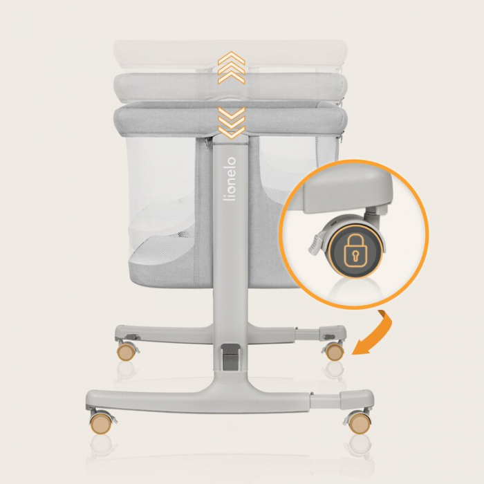 Patut co-sleeper, Lionelo, Aurora, 3 in 1, functie leganare, Include saltea si geanta transport, 5 pozitii pe inaltime, Pana la 9 kg, Beige Sand [36]