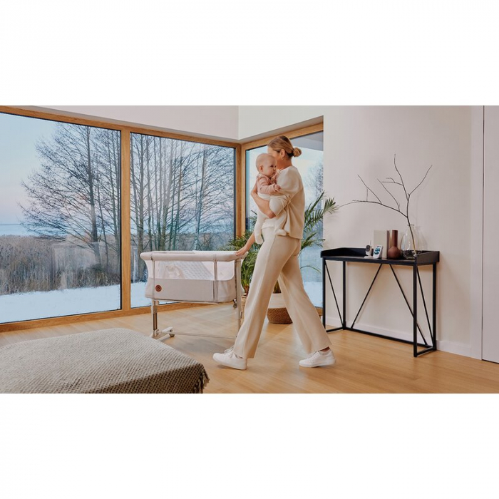 Patut co-sleeper, Lionelo, Aurora, 3 in 1, functie leganare, Include saltea si geanta transport, 5 pozitii pe inaltime, Pana la 9 kg, Beige Cappuccino [32]