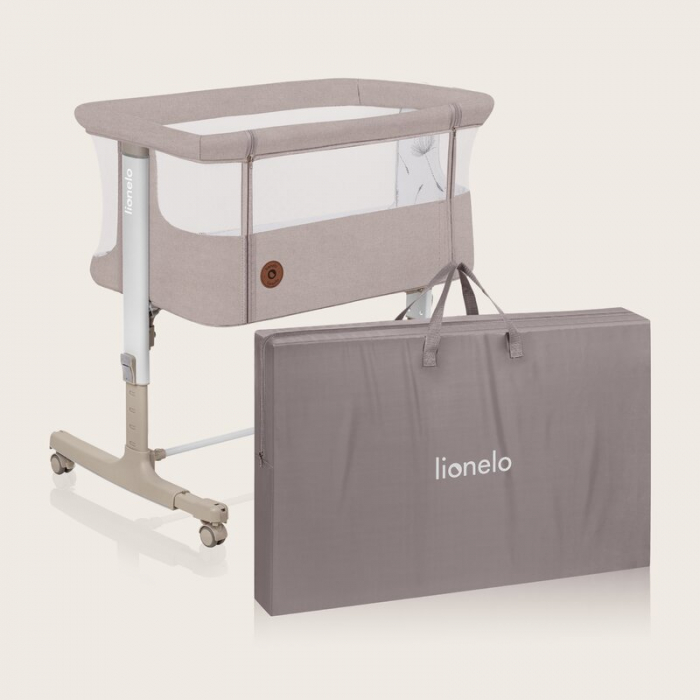 Patut co-sleeper, Lionelo, Aurora, 3 in 1, functie leganare, Include saltea si geanta transport, 5 pozitii pe inaltime, Pana la 9 kg, Beige Cappuccino [52]