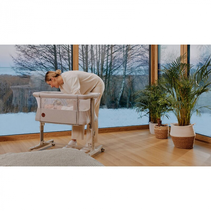 Patut co-sleeper, Lionelo, Aurora, 3 in 1, functie leganare, Include saltea si geanta transport, 5 pozitii pe inaltime, Pana la 9 kg, Beige Cappuccino [33]