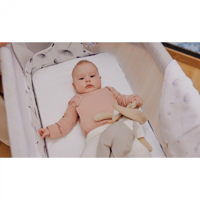 Patut co-sleeper, Lionelo, Aurora, 3 in 1, functie leganare, Include saltea si geanta transport, 5 pozitii pe inaltime, Pana la 9 kg, Beige Sand [52]