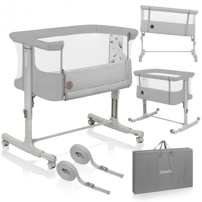 Patut co-sleeper, Lionelo, Aurora, 3 in 1, functie leganare, Include saltea si geanta transport, 5 pozitii pe inaltime, Pana la 9 kg, Beige Sand [30]
