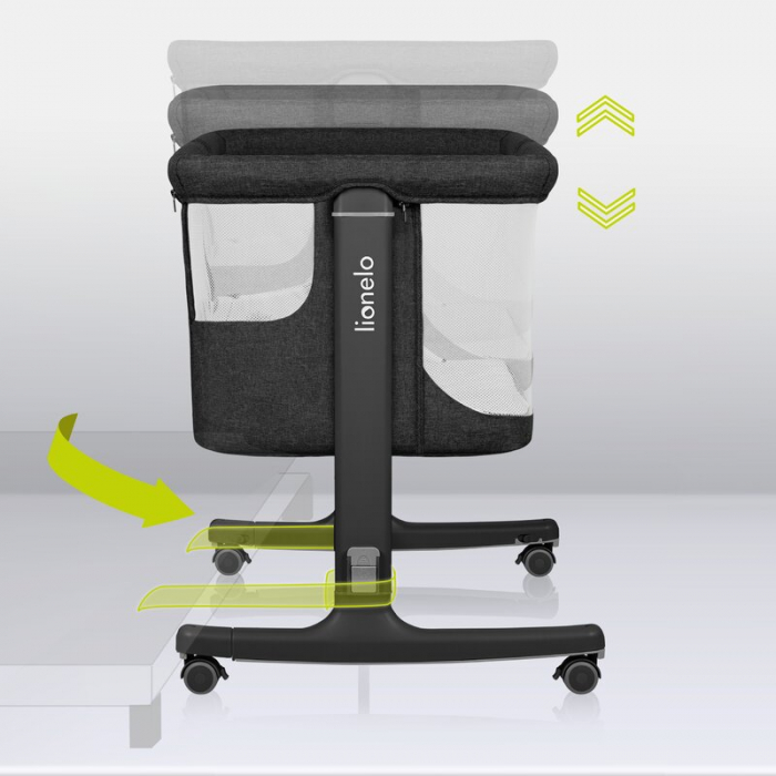 Patut co-sleeper, Lionelo, Aurora, 3 in 1, functie leganare, Include saltea si geanta transport, 5 pozitii pe inaltime, Pana la 9 kg, Grey Graphite [28]