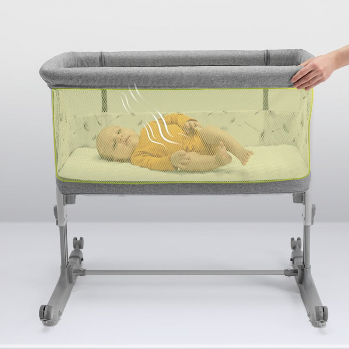 Patut co-sleeper, Lionelo, Aurora, 3 in 1, functie leganare, Include saltea si geanta transport, 5 pozitii pe inaltime, Pana la 9 kg, Grey Graphite [30]