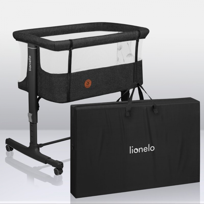 Patut co-sleeper, Lionelo, Aurora, 3 in 1, functie leganare, Include saltea si geanta transport, 5 pozitii pe inaltime, Pana la 9 kg, Grey Graphite [31]