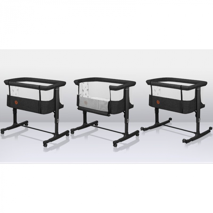 Patut co-sleeper, Lionelo, Aurora, 3 in 1, functie leganare, Include saltea si geanta transport, 5 pozitii pe inaltime, Pana la 9 kg, Grey Graphite [24]