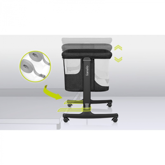 Patut co-sleeper, Lionelo, Aurora, 3 in 1, functie leganare, Include saltea si geanta transport, 5 pozitii pe inaltime, Pana la 9 kg, Grey Graphite [27]