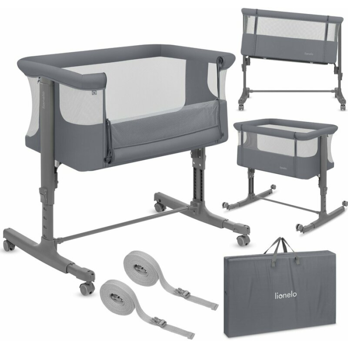 Patut co-sleeper, Lionelo, Aurora, 3 in 1, Cu leganare si setare unghiulara, Saltea cu densitate T25 si geanta [4]