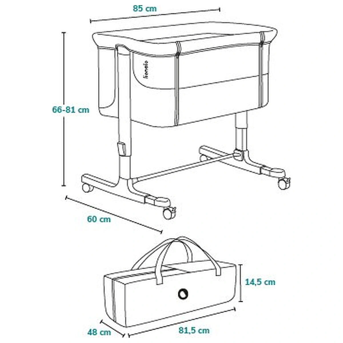 Patut co-sleeper, Lionelo, Aurora, 3 in 1, Cu leganare si setare unghiulara, Saltea cu densitate T25 si geanta [10]