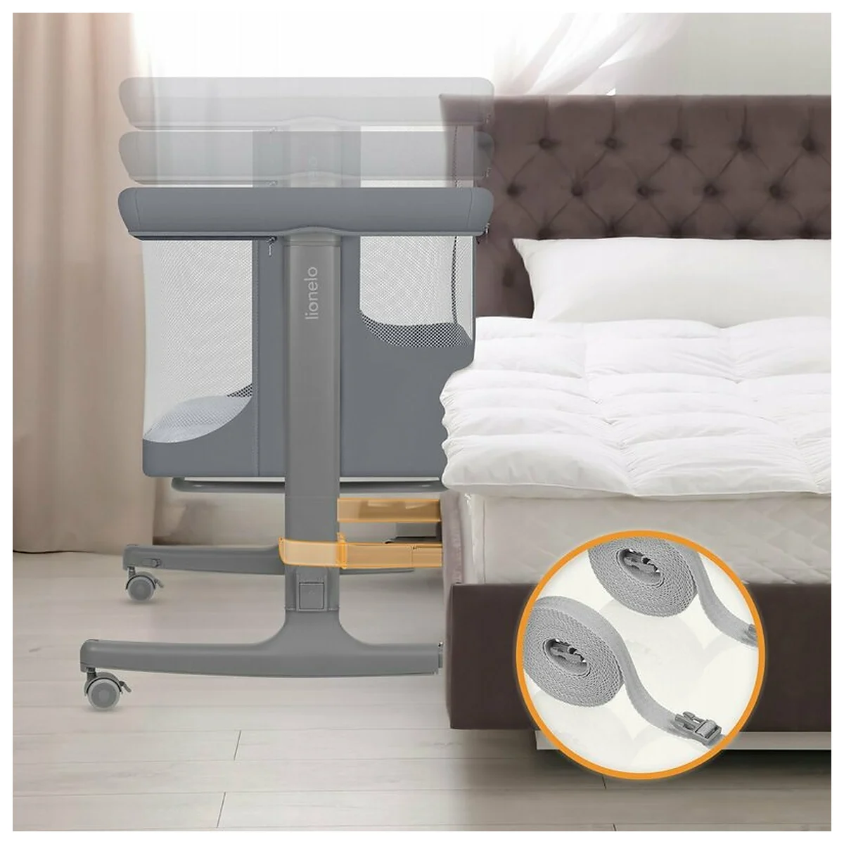 Patut co-sleeper, Lionelo, Aurora, 3 in 1, Cu leganare si setare unghiulara, Saltea cu densitate T25 si geanta [16]