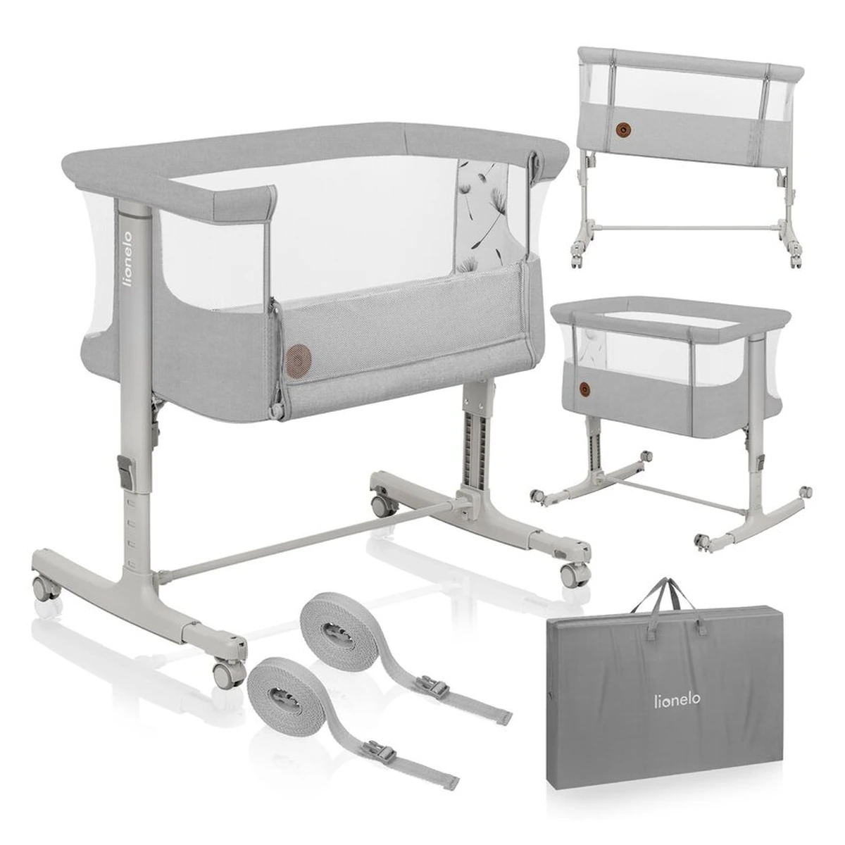 Patut co-sleeper, Lionelo, Aurora, 3 in 1, functie leganare, Include saltea si geanta transport, 5 pozitii pe inaltime, Pana la 9 kg, Beige Sand [20]