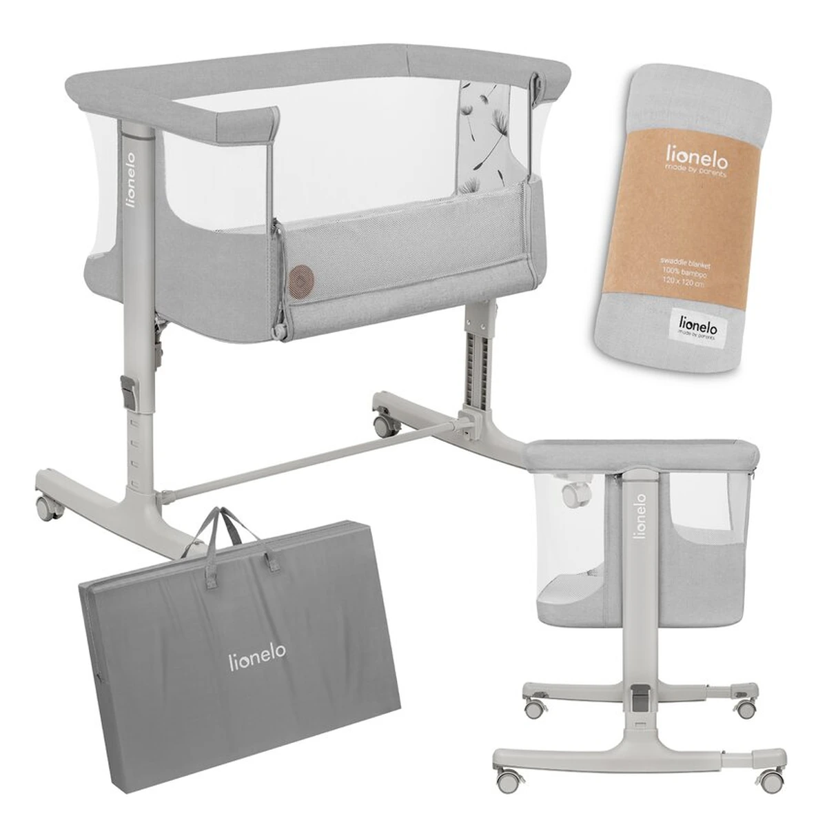 Patut co-sleeper, Lionelo, Aurora, 3 in 1, functie leganare, Include saltea si geanta transport, 5 pozitii pe inaltime, Pana la 9 kg, Beige Sand [21]