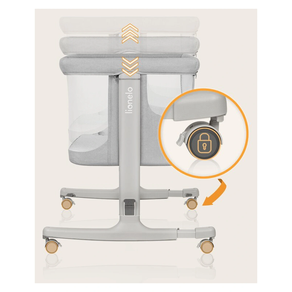 Patut co-sleeper, Lionelo, Aurora, 3 in 1, functie leganare, Include saltea si geanta transport, 5 pozitii pe inaltime, Pana la 9 kg, Beige Sand [26]