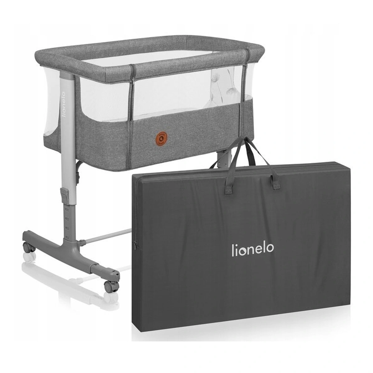 Patut co-sleeper, Lionelo, Aurora, 3 in 1, functie leganare, Include saltea si geanta transport, 5 pozitii pe inaltime, Pana la 9 kg, Grey Concrete [32]
