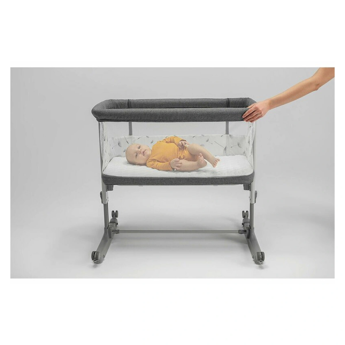 Patut co-sleeper, Lionelo, Aurora, 3 in 1, functie leganare, Include saltea si geanta transport, 5 pozitii pe inaltime, Pana la 9 kg, Grey Concrete [35]