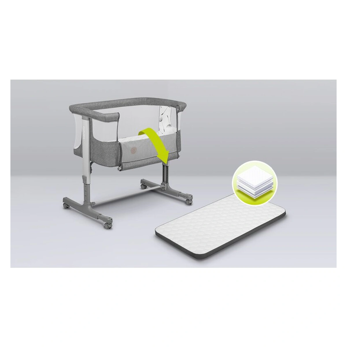 Patut co-sleeper, Lionelo, Aurora, 3 in 1, functie leganare, Include saltea si geanta transport, 5 pozitii pe inaltime, Pana la 9 kg, Grey Concrete [24]