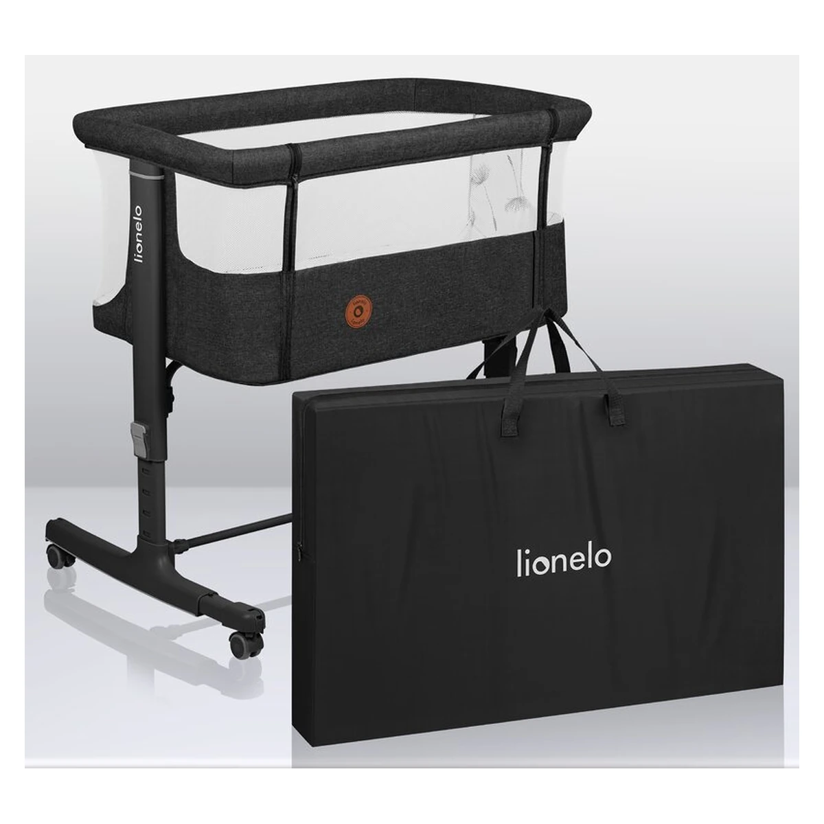 Patut co-sleeper, Lionelo, Aurora, 3 in 1, functie leganare, Include saltea si geanta transport, 5 pozitii pe inaltime, Pana la 9 kg, Grey Graphite [41]