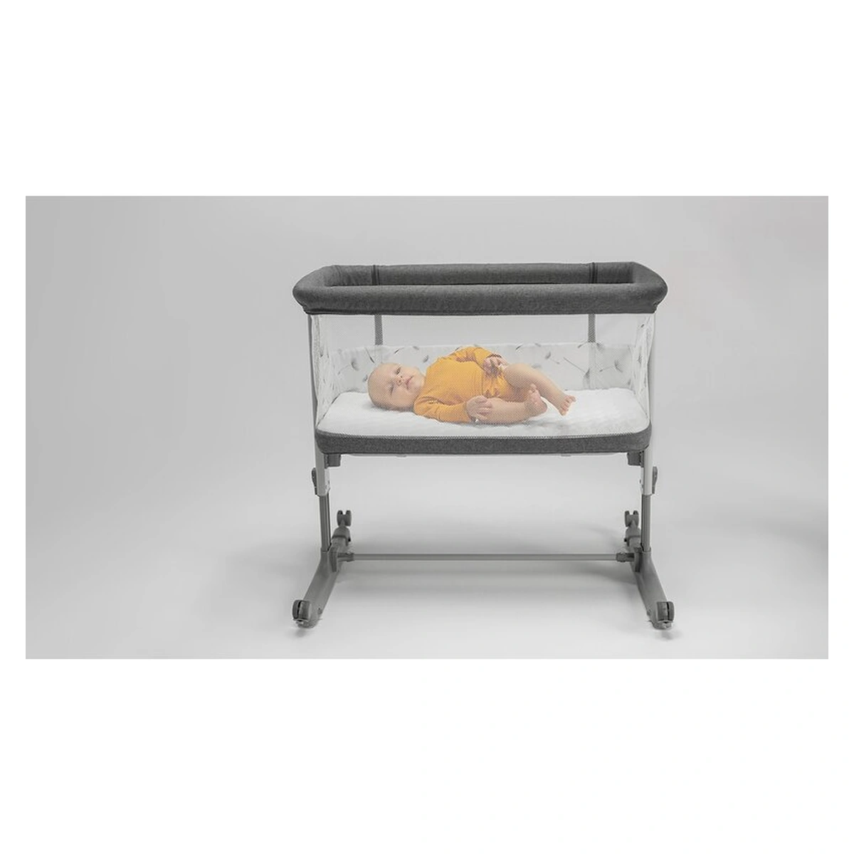 Patut co-sleeper, Lionelo, Aurora, 3 in 1, functie leganare, Include saltea si geanta transport, 5 pozitii pe inaltime, Pana la 9 kg, Grey Graphite [45]