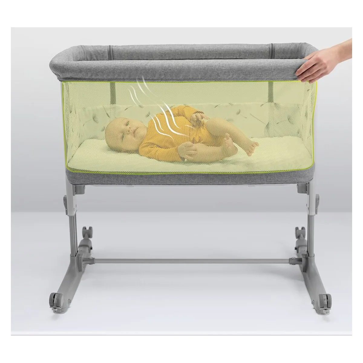 Patut co-sleeper, Lionelo, Aurora, 3 in 1, functie leganare, Include saltea si geanta transport, 5 pozitii pe inaltime, Pana la 9 kg, Grey Graphite [39]