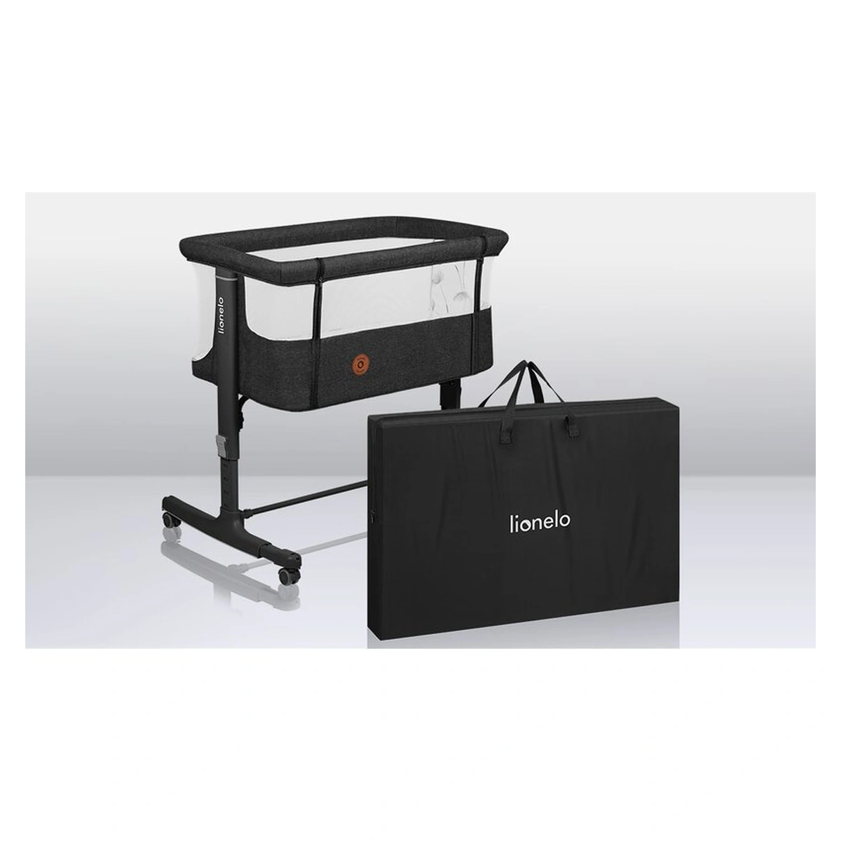 Patut co-sleeper, Lionelo, Aurora, 3 in 1, functie leganare, Include saltea si geanta transport, 5 pozitii pe inaltime, Pana la 9 kg, Grey Graphite [40]