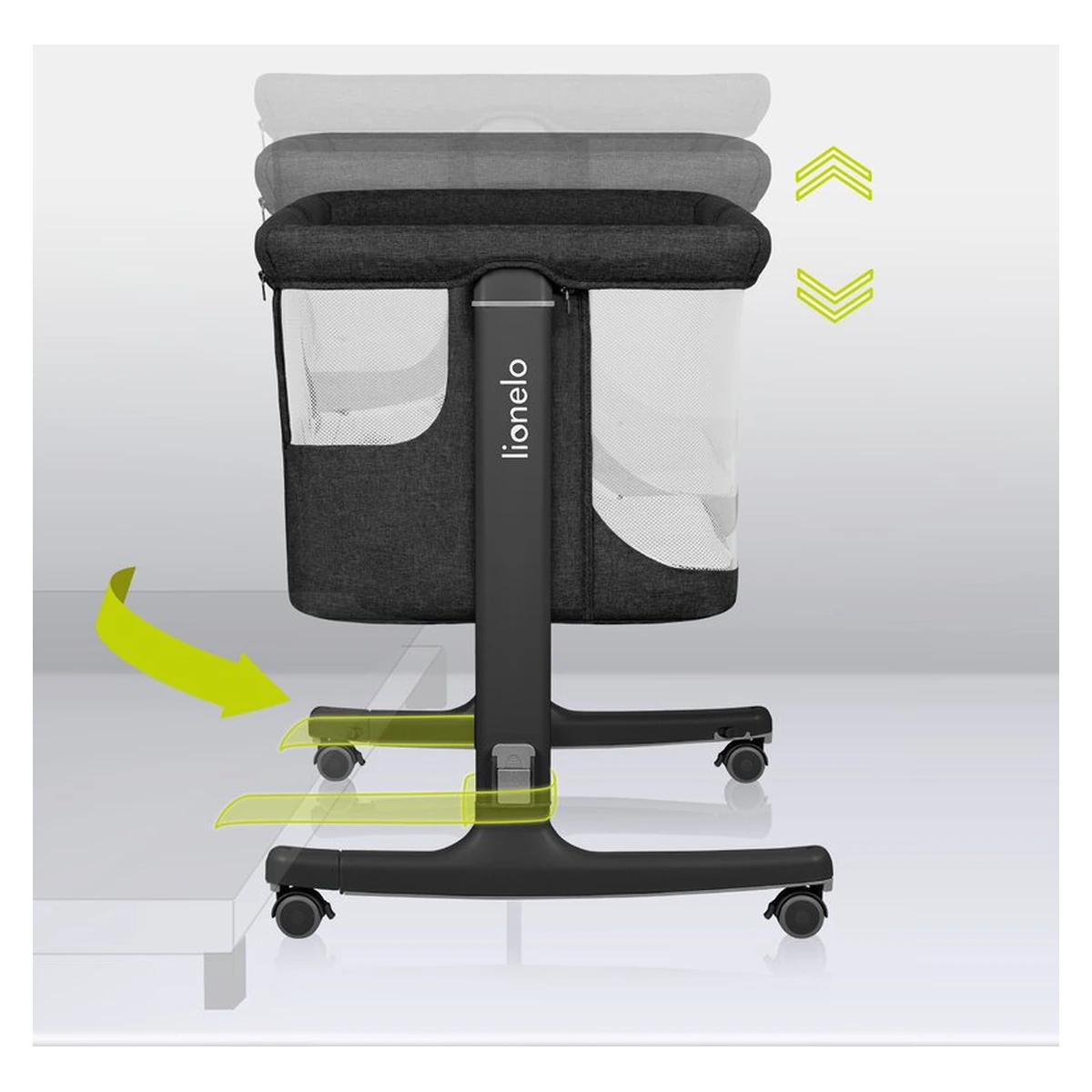 Patut co-sleeper, Lionelo, Aurora, 3 in 1, functie leganare, Include saltea si geanta transport, 5 pozitii pe inaltime, Pana la 9 kg, Grey Graphite [37]