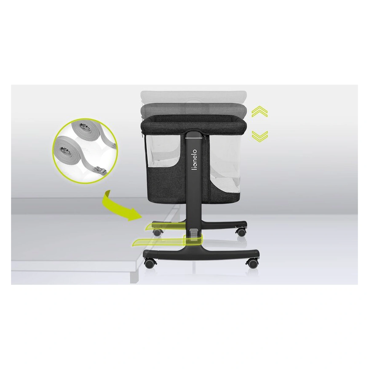 Patut co-sleeper, Lionelo, Aurora, 3 in 1, functie leganare, Include saltea si geanta transport, 5 pozitii pe inaltime, Pana la 9 kg, Grey Graphite [36]