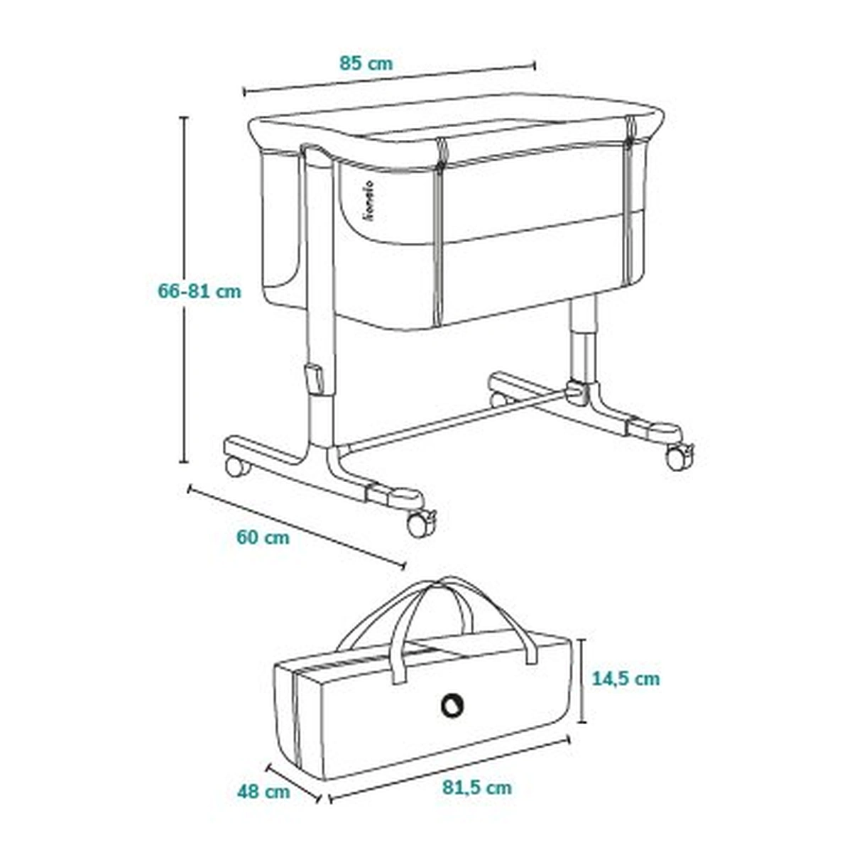 Patut co-sleeper, Lionelo, Aurora, 3 in 1, functie leganare, Include saltea si geanta transport, 5 pozitii pe inaltime, Pana la 9 kg, Grey Graphite [50]