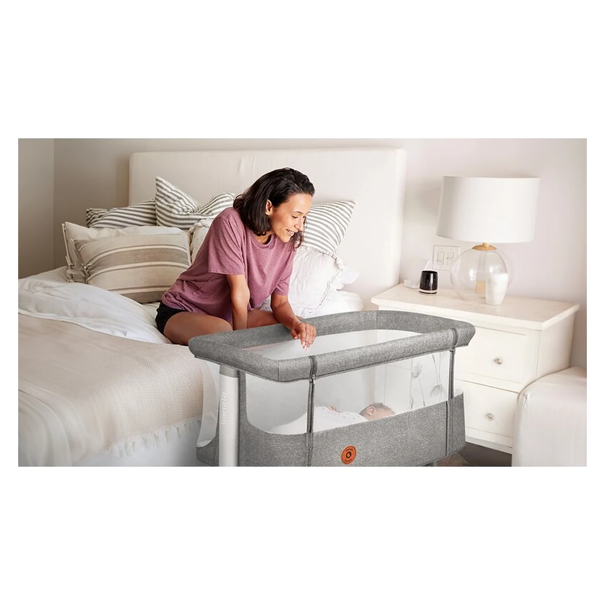 Patut co-sleeper, Lionelo, Aurora, 3 in 1, functie leganare, Include saltea si geanta transport, 5 pozitii pe inaltime, Pana la 9 kg, Grey Graphite [46]