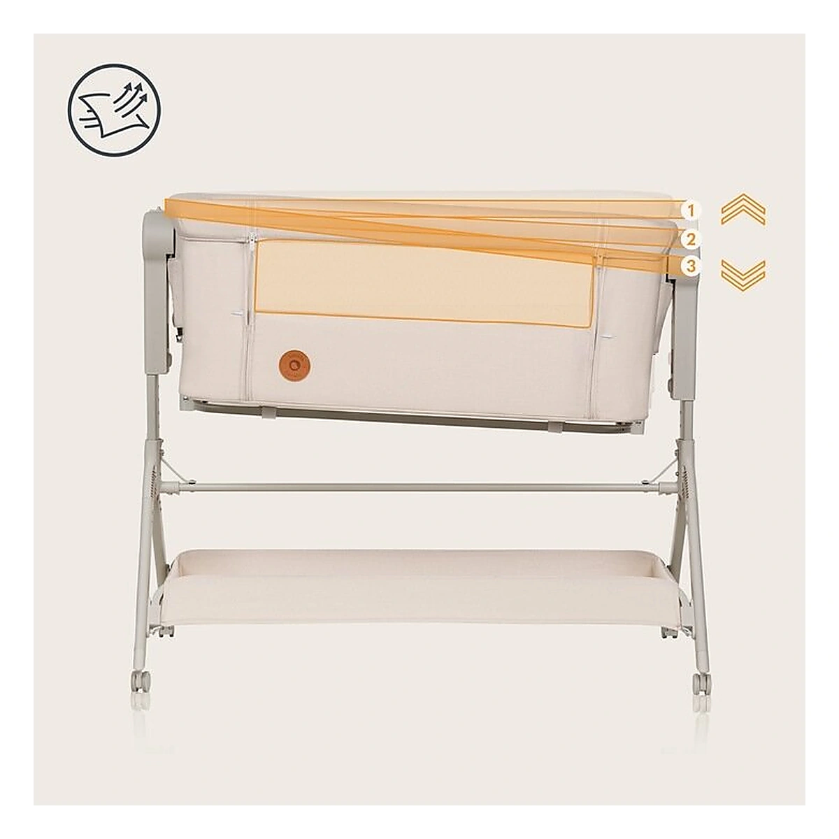 Patut co-sleeper, Lionelo, Leonie Plus, Pliabil, Cu sistem de leganare, Bej [24]