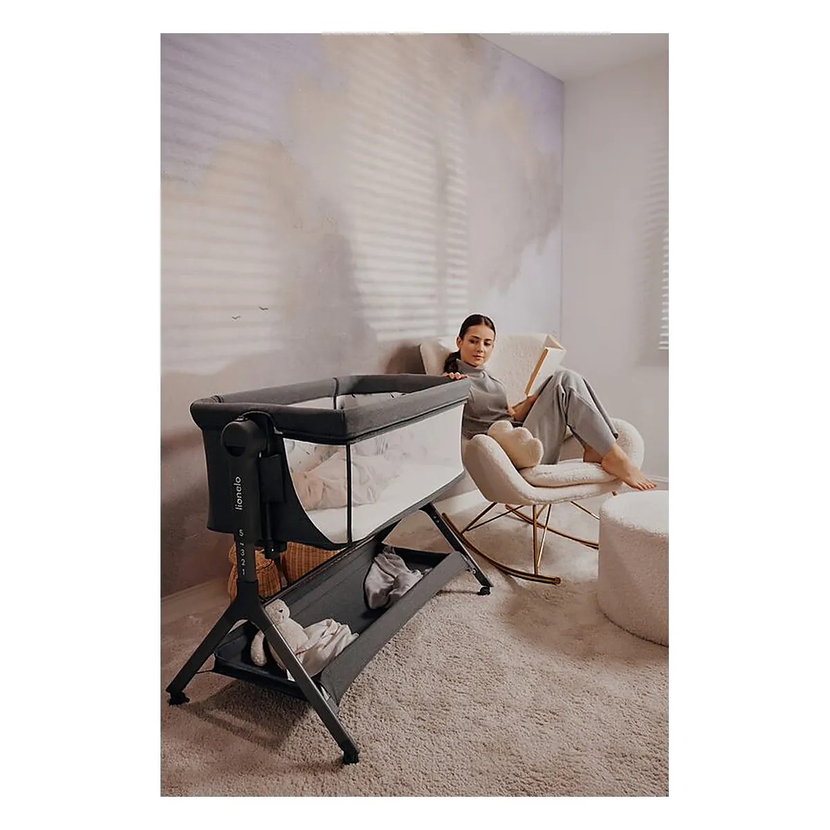 Patut co-sleeper, Lionelo, Leonie Plus, Pliabil, Cu sistem de leganare, Bej [31]
