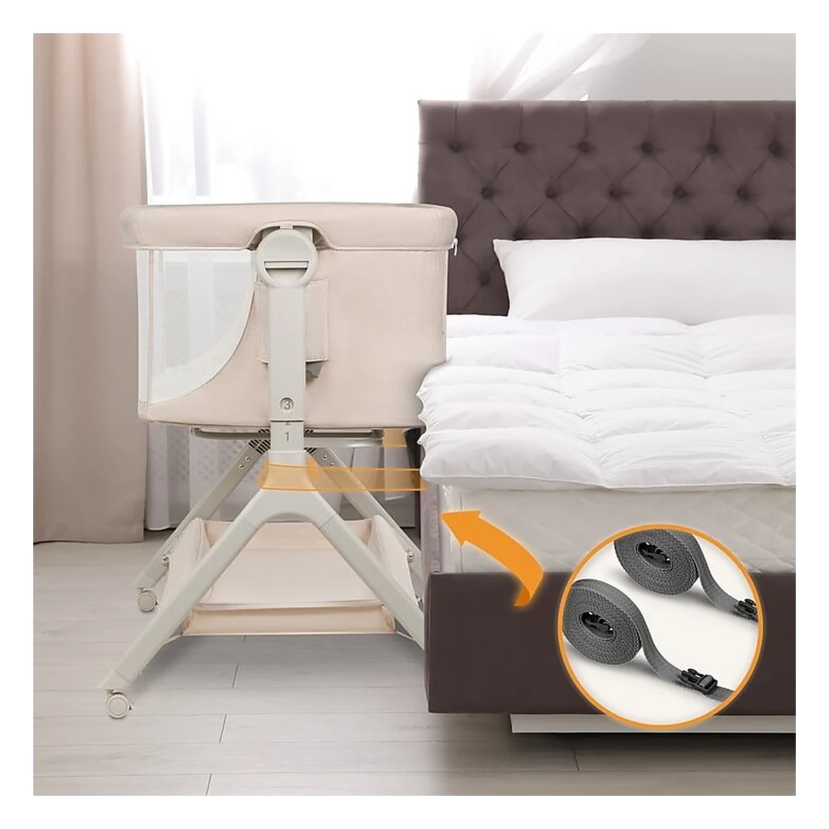 Patut co-sleeper, Lionelo, Leonie Plus, Pliabil, Cu sistem de leganare, Bej [21]