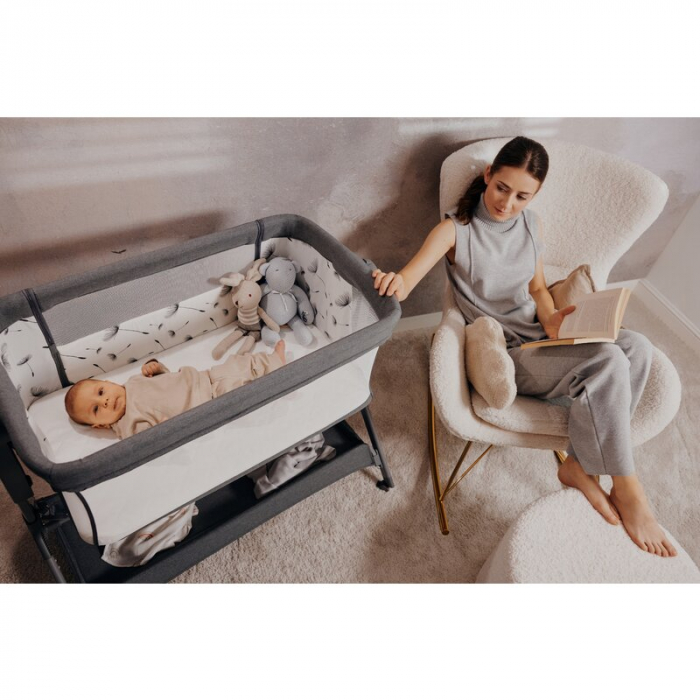 Patut co-sleeper, Lionelo, Leonie Plus, Pliabil, Cu sistem de leganare, Bej [36]