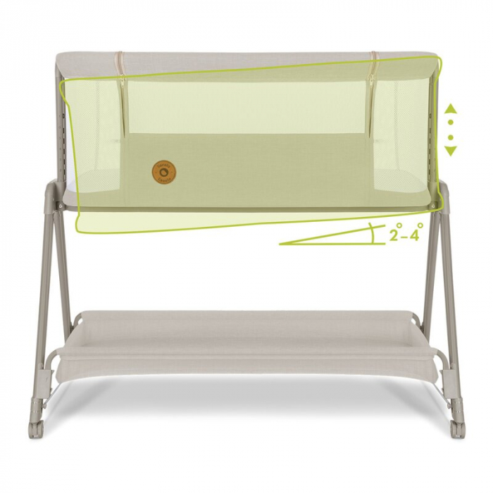 Patut co-sleeper Luna, 2 in 1, Cu laterala culisanta, Cu roti, Bej [10]