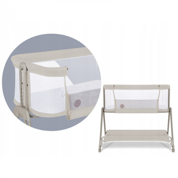 Patut co-sleeper Luna, 2 in 1, Cu laterala culisanta, Cu roti, Bej [22]