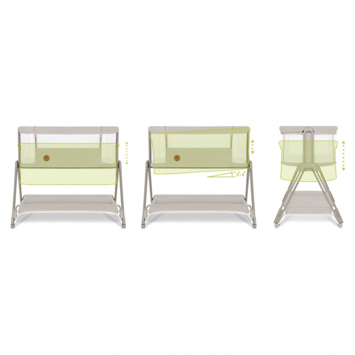 Patut co-sleeper Luna, 2 in 1, Cu laterala culisanta, Cu roti, Bej [5]