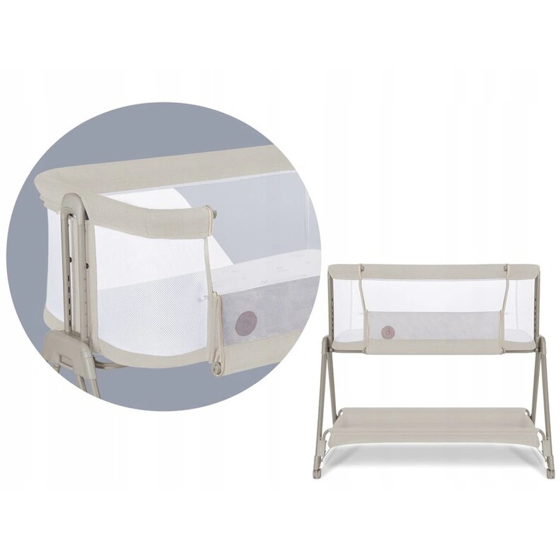 Patut co-sleeper Luna, 2 in 1, Cu laterala culisanta, Cu roti, Bej [20]