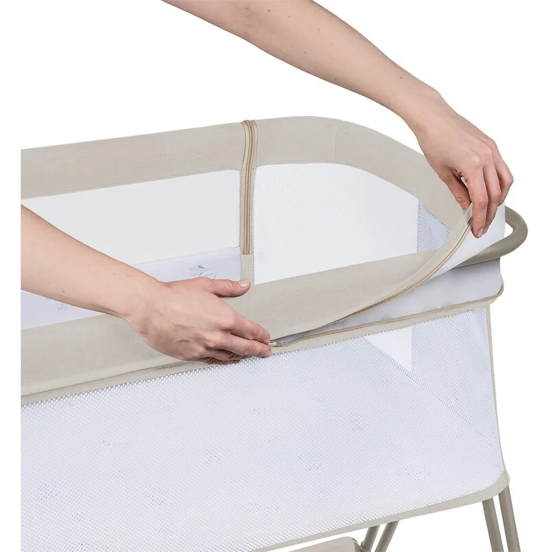 Patut co-sleeper Luna, 2 in 1, Cu laterala culisanta, Cu roti, Bej [23]