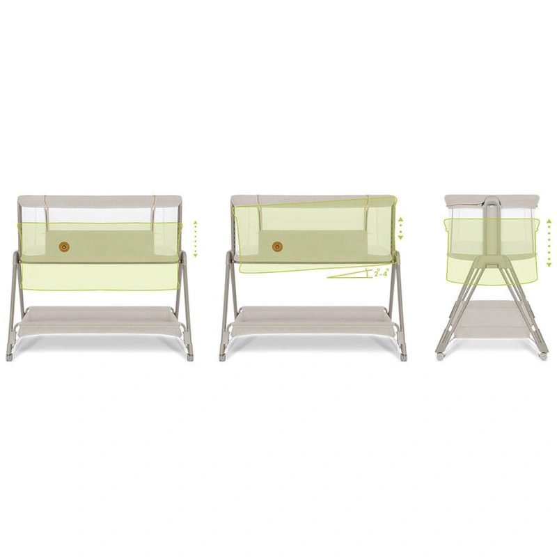 Patut co-sleeper Luna, 2 in 1, Cu laterala culisanta, Cu roti, Bej [5]