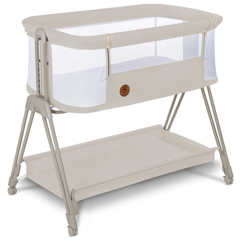 Patut co-sleeper Luna, 2 in 1, Cu laterala culisanta, Cu roti, Bej [13]