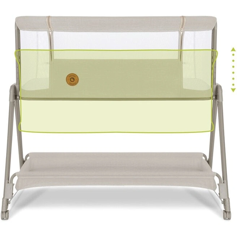 Patut co-sleeper Luna, 2 in 1, Cu laterala culisanta, Cu roti, Bej [10]