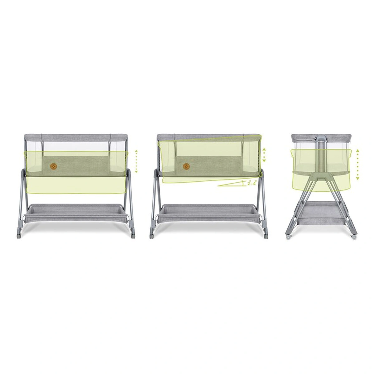 Patut co-sleeper Luna, 2 in 1, Cu laterala culisanta, Cu roti, Gri deschis [4]