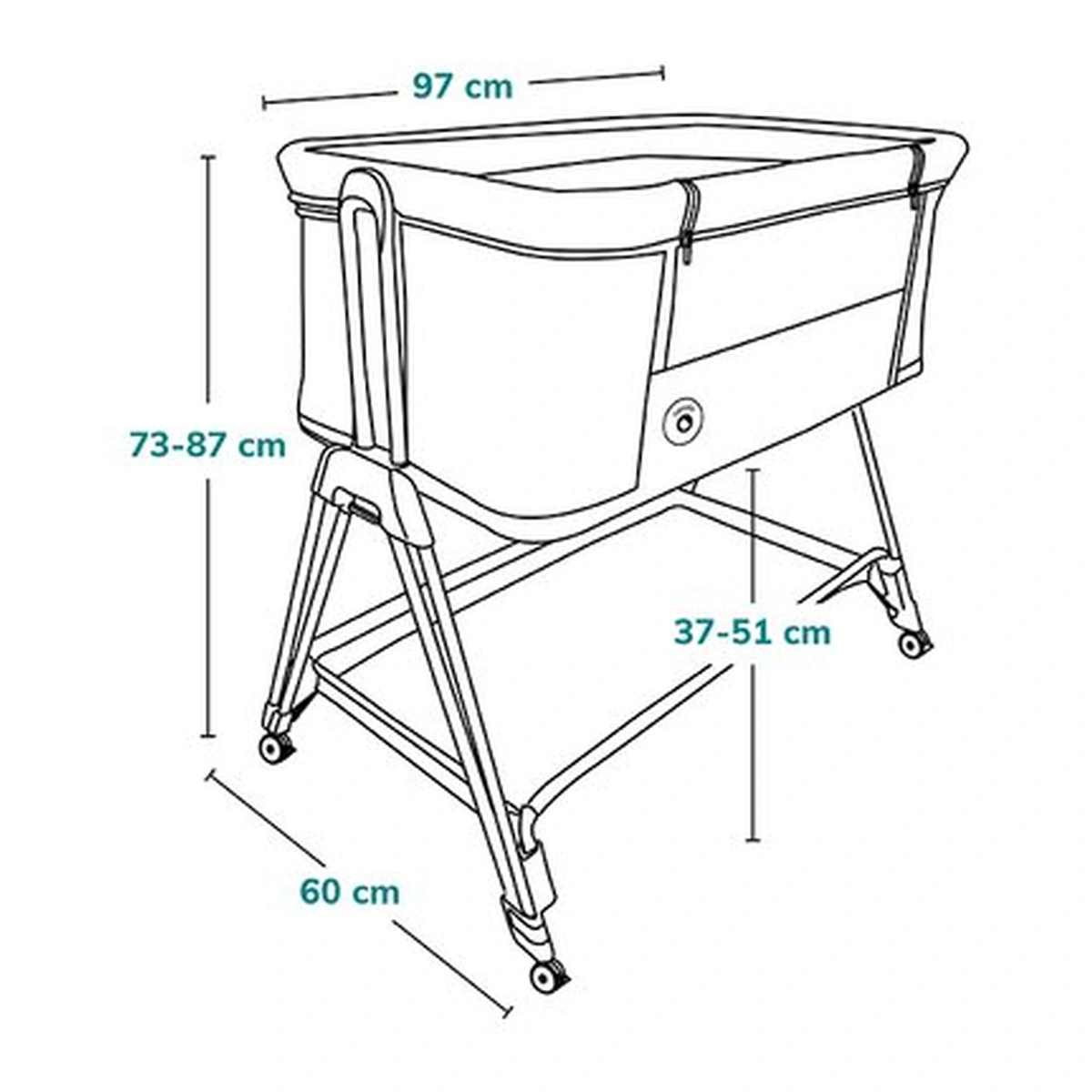 Patut co-sleeper Luna, 2 in 1, Cu laterala culisanta, Cu roti, Gri deschis [26]