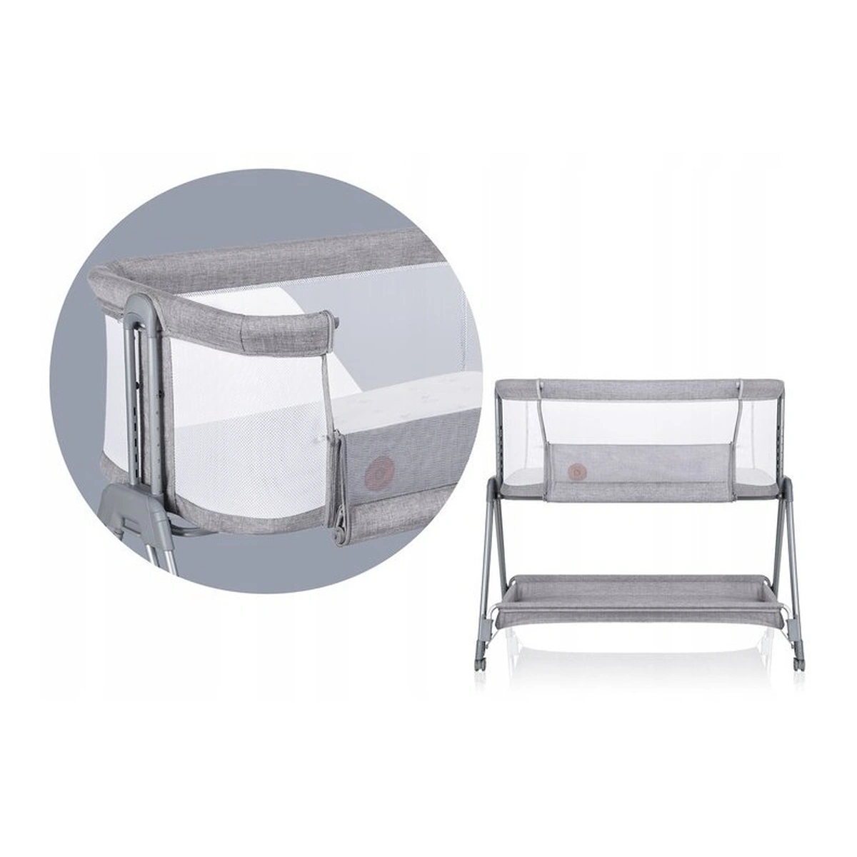 Patut co-sleeper Luna, 2 in 1, Cu laterala culisanta, Cu roti, Gri deschis [24]