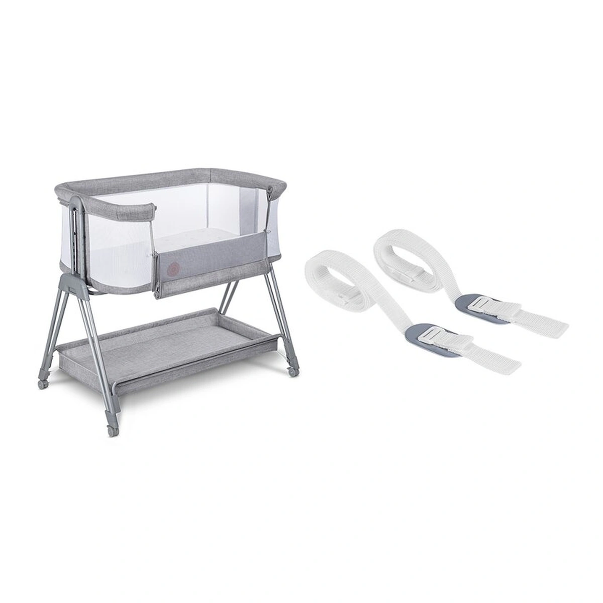 Patut co-sleeper Luna, 2 in 1, Cu laterala culisanta, Cu roti, Gri deschis [25]