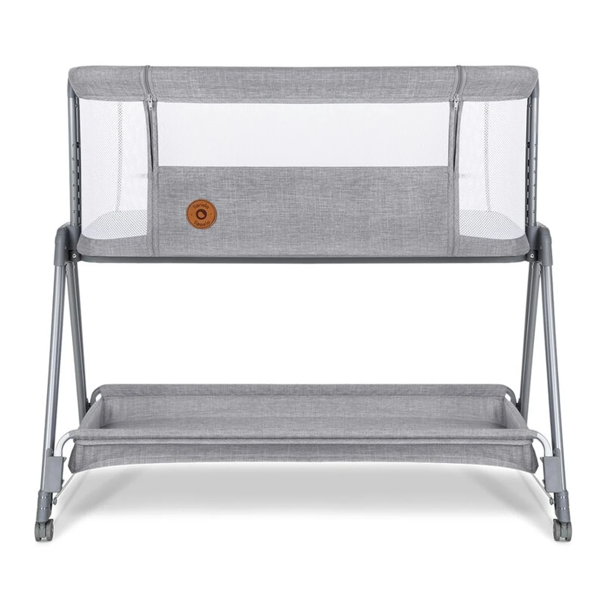 Patut co-sleeper Luna, 2 in 1, Cu laterala culisanta, Cu roti, Gri deschis [5]