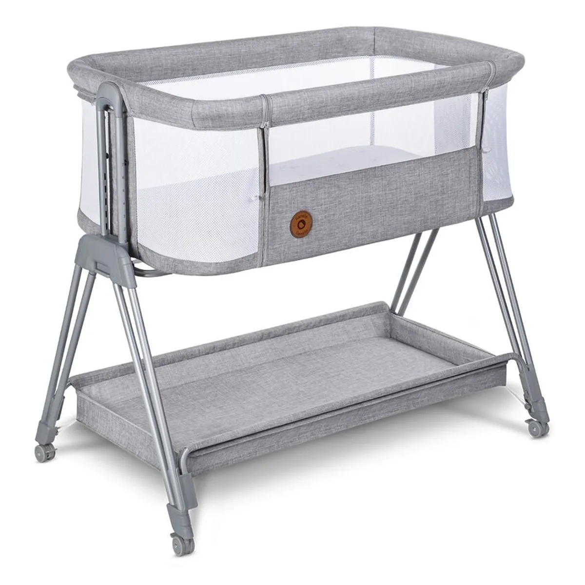 Patut co-sleeper Luna, 2 in 1, Cu laterala culisanta, Cu roti, Gri deschis [11]