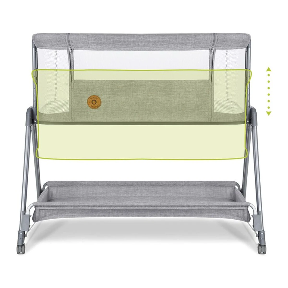 Patut co-sleeper Luna, 2 in 1, Cu laterala culisanta, Cu roti, Gri deschis [10]