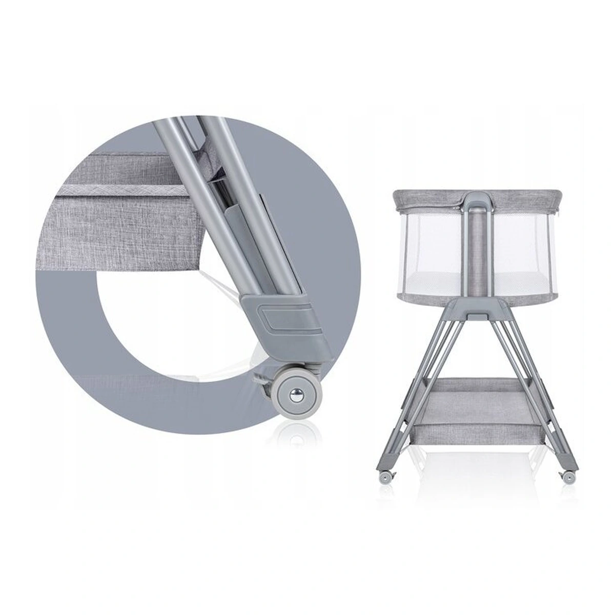 Patut co-sleeper Luna, 2 in 1, Cu laterala culisanta, Cu roti, Gri deschis [15]