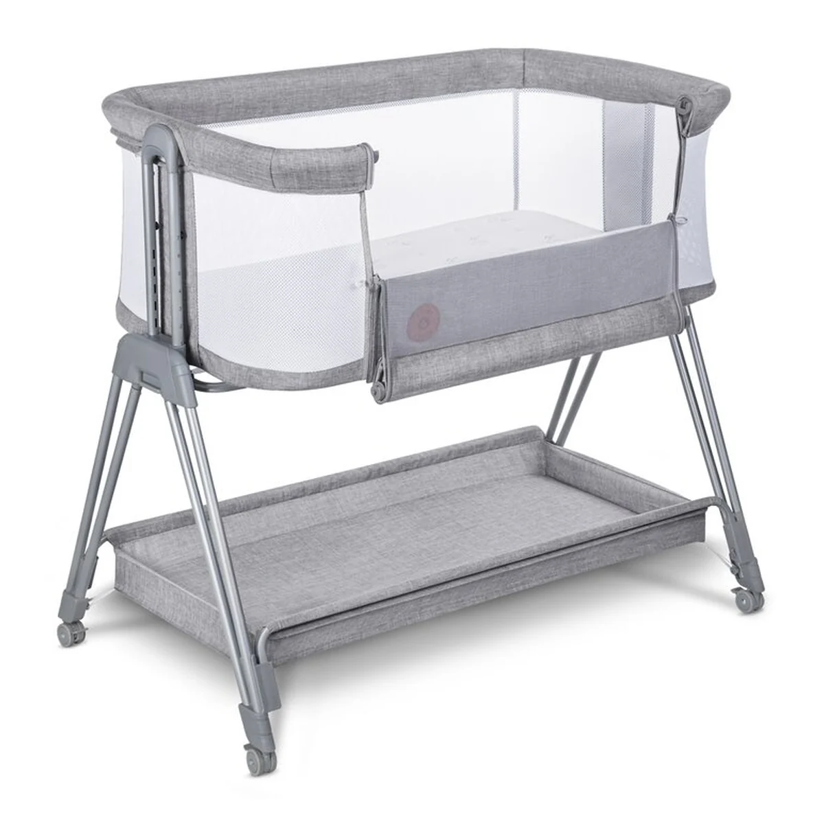 Patut co-sleeper Luna, 2 in 1, Cu laterala culisanta, Cu roti, Gri deschis [12]