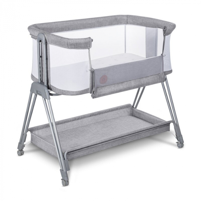 Patut co-sleeper Luna, 2 in 1, Cu laterala culisanta, Cu roti, Gri deschis [1]